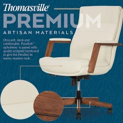 Thomasville Fendley Ergonomic Faux Leather Mid-Back Office Chair, Cream