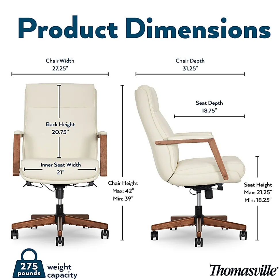 Thomasville Fendley Ergonomic Faux Leather Mid-Back Office Chair, Cream