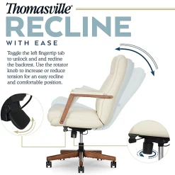 Thomasville Fendley Ergonomic Faux Leather Mid-Back Office Chair, Cream