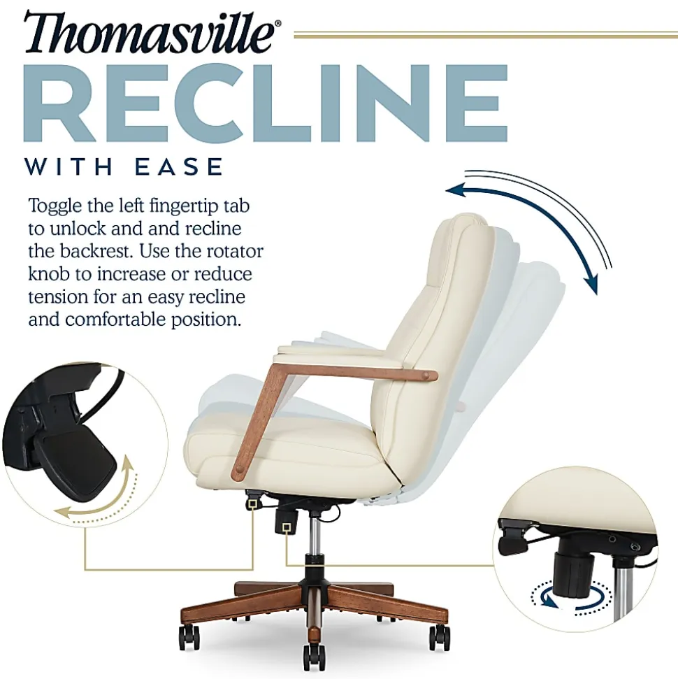 Thomasville Fendley Ergonomic Faux Leather Mid-Back Office Chair, Cream