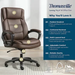 Thomasville® Lansing Ergonomic High-Back Faux Leather Big & Tall Executive Office Chair, Dark Brown