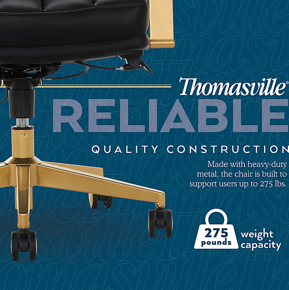 Thomasville® Lyndale Ergonomic Vegan Leather Mid-Back Office Chair, Black/Gold