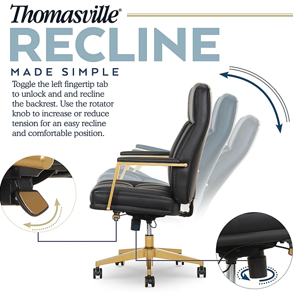 Thomasville® Lyndale Ergonomic Vegan Leather Mid-Back Office Chair, Black/Gold