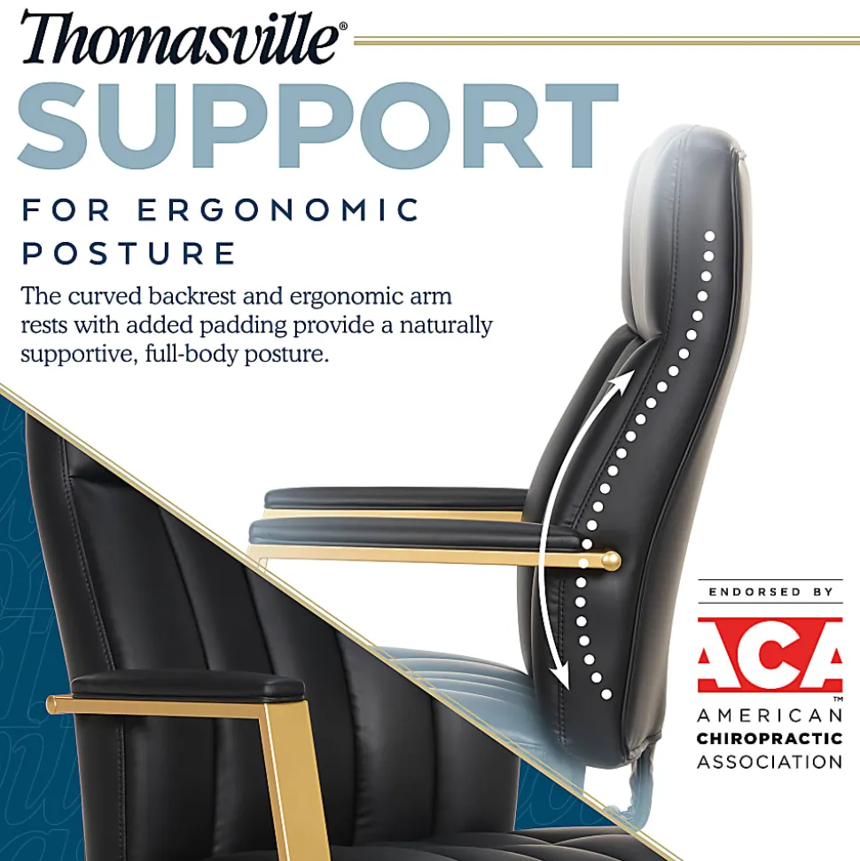Thomasville® Lyndale Ergonomic Vegan Leather Mid-Back Office Chair, Black/Gold