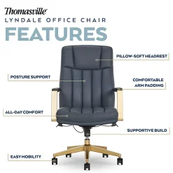 Thomasville Lyndale Ergonomic Faux Leather Mid-Back Office Chair, Dark Blue