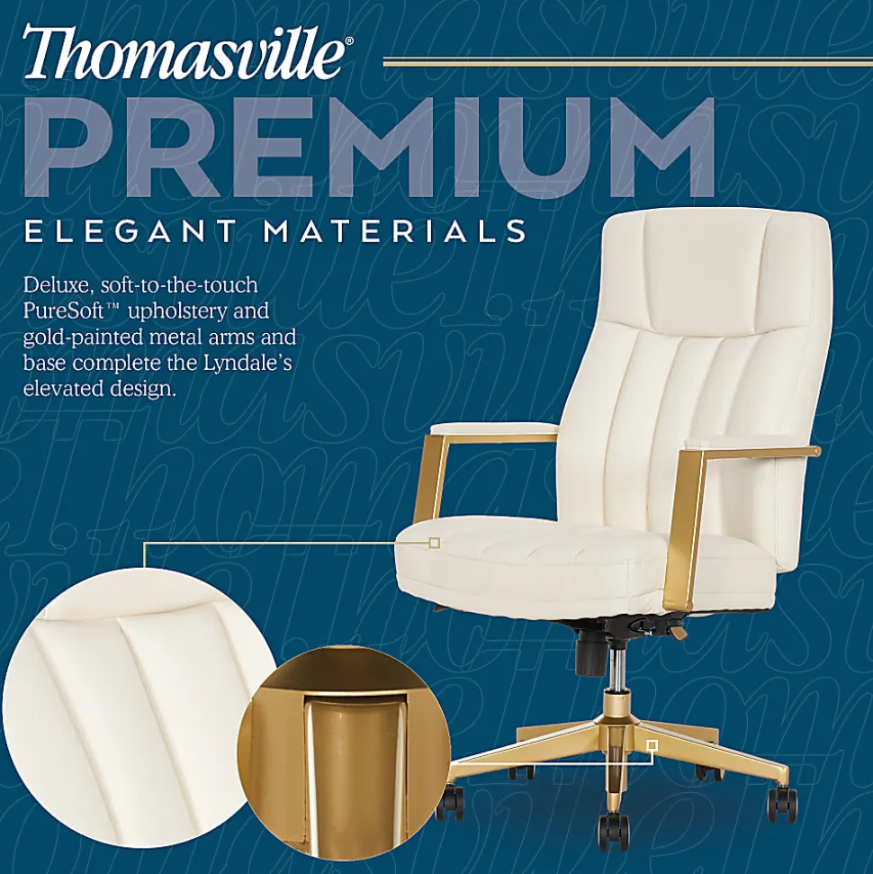 Thomasville Lyndale Ergonomic Faux Leather Mid-Back Office Chair, Cream