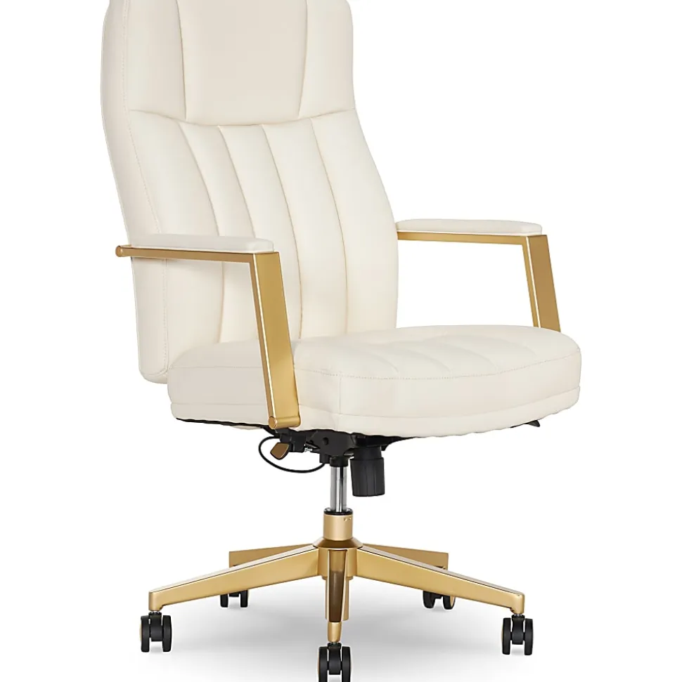 Thomasville Lyndale Ergonomic Faux Leather Mid-Back Office Chair, Cream