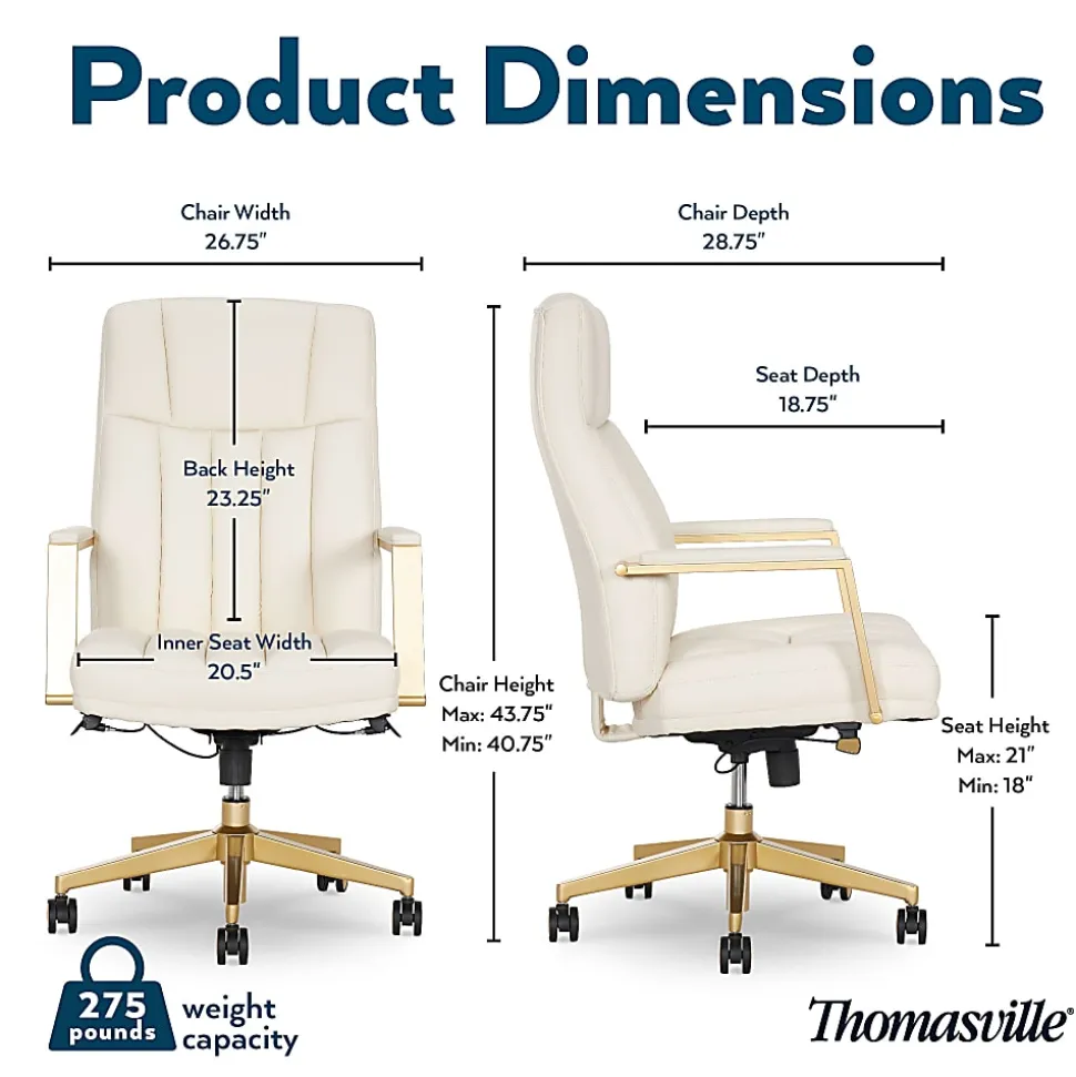 Thomasville Lyndale Ergonomic Faux Leather Mid-Back Office Chair, Cream