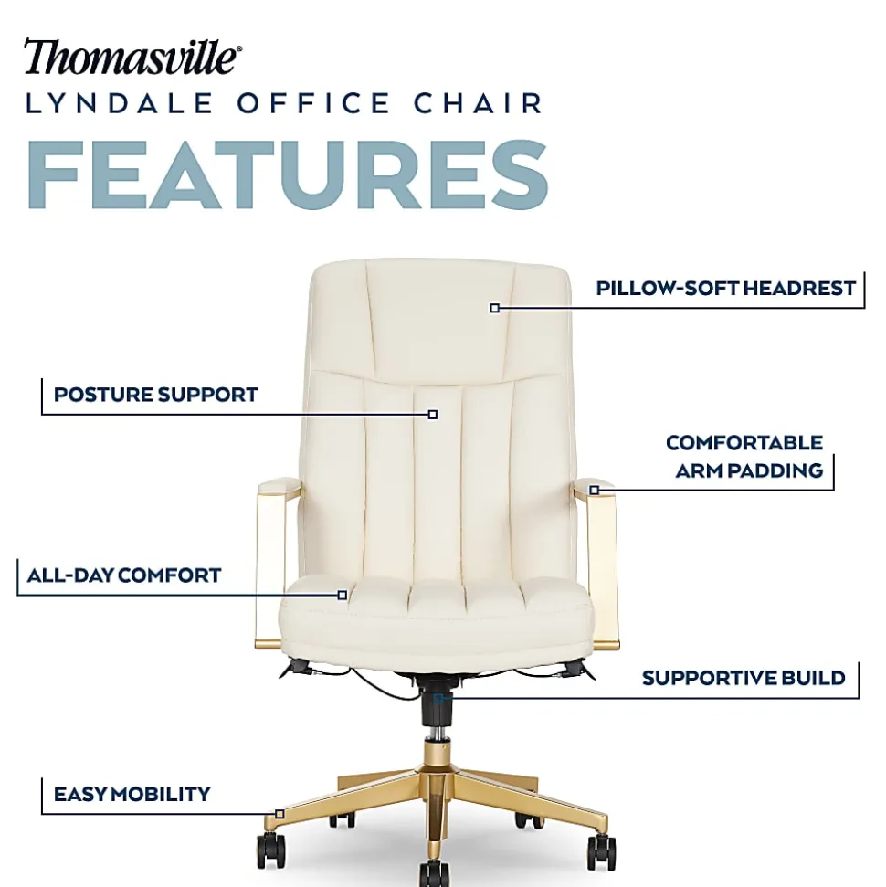 Thomasville Lyndale Ergonomic Faux Leather Mid-Back Office Chair, Cream