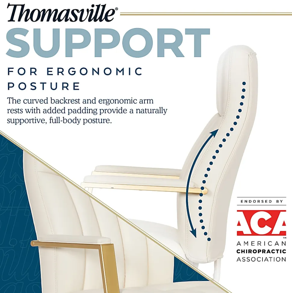 Thomasville Lyndale Ergonomic Faux Leather Mid-Back Office Chair, Cream