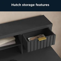 Thomasville® Rivington 60"W L-Shaped Corner Desk & Hutch With Integrated Power Outlet, Raven Black
