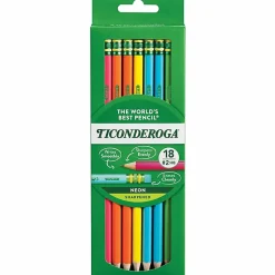 Ticonderoga Dixon Pencils, No 2, Soft, Assorted Neon, Pack Of 18 Pencils