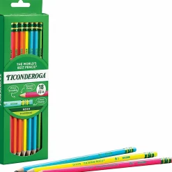 Ticonderoga Dixon Pencils, No 2, Soft, Assorted Neon, Pack Of 18 Pencils