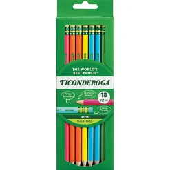 Ticonderoga Dixon Pencils, No 2, Soft, Assorted Neon, Pack Of 18 Pencils