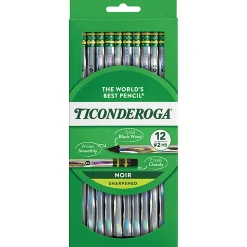 Ticonderoga® Noir Black Wood Pencils, #2 Soft Lead, Pre-Sharpened, Black/Silver, Pack Of 12 Pencils