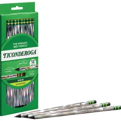 Ticonderoga® Noir Black Wood Pencils, #2 Soft Lead, Pre-Sharpened, Black/Silver, Pack Of 12 Pencils
