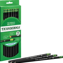 Ticonderoga® Pencils, #2 Soft Lead, Black Barrel, Box Of 12