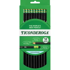 Ticonderoga® Pencils, #2 Soft Lead, Black Barrel, Box Of 12