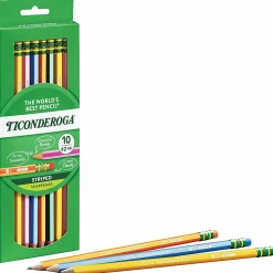 Ticonderoga® Striped Wood Pencils, #2 Soft Lead, Pre-sharpened, Assorted Colors, Pack Of 10