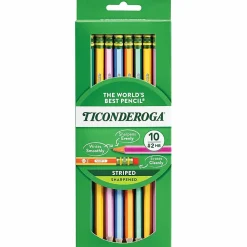 Ticonderoga® Striped Wood Pencils, #2 Soft Lead, Pre-sharpened, Assorted Colors, Pack Of 10