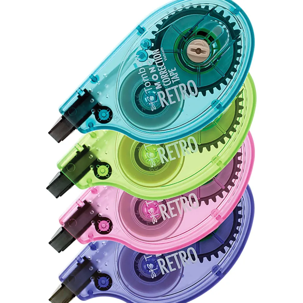 Tombow® Mono® Correction Tape In Retro Colors, Single Line, 394", Blueberry/Grape/Tangerine/Watermelon Applicators, Pack Of 4