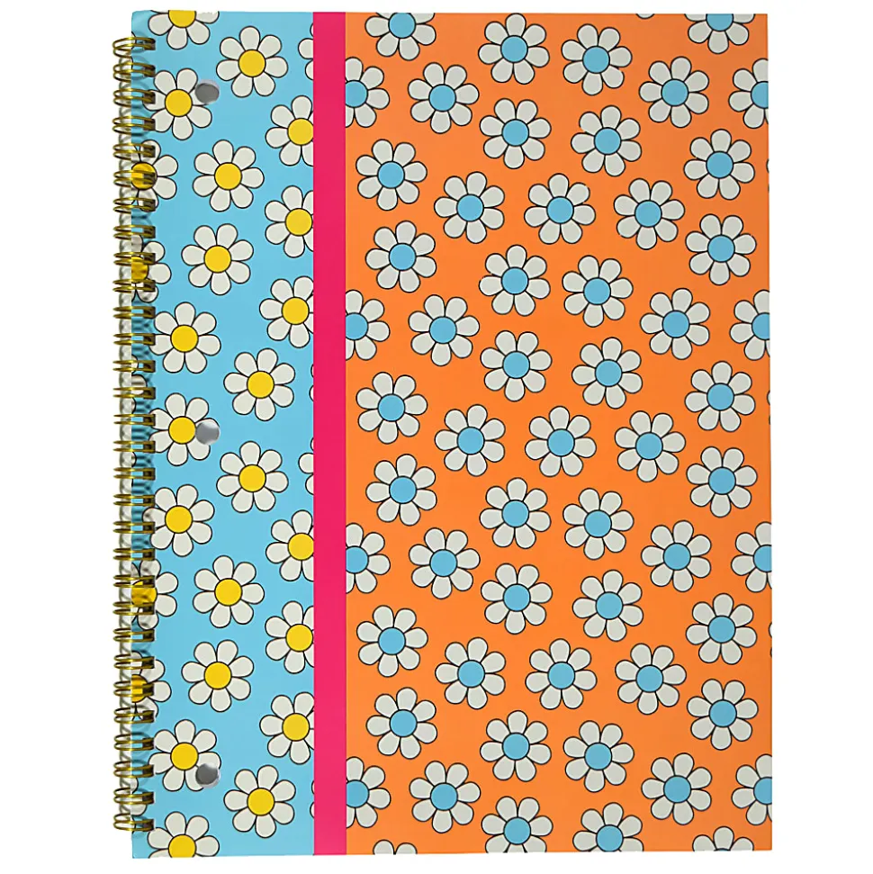 Top Flight Fashion 1-Subject Notebook, 8" x 10", 70 Sheets, Retro Daisies