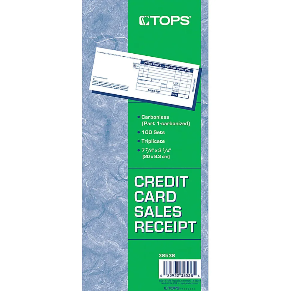 TOPS Credit Card Sales Slip Forms - 15 lb - 3 Part - Carbonless Copy - 3 1/4"x7 7/8" Sheet Size - White Sheet(s) - Blue Print Color - Paper - 100/Pack