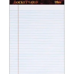 TOPSâ„¢ Docketâ„¢ Gold Perforated Writing Pads, 8 1/2" x 11 3/4", Narrow Ruled, 50 Sheets, White, Pack Of 6 Pads