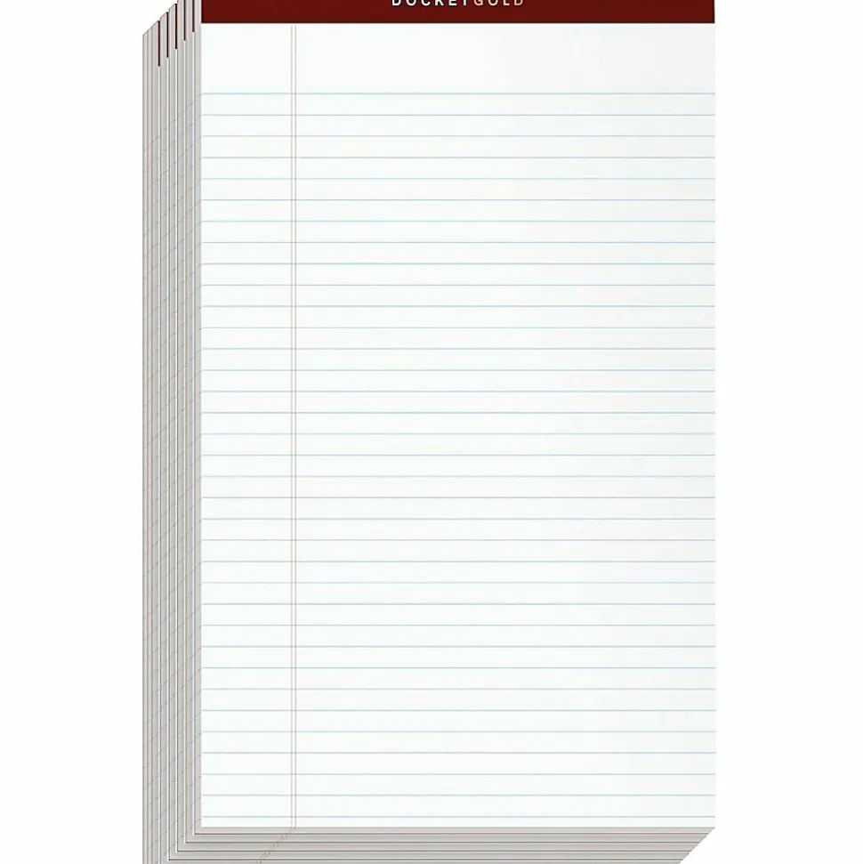 TOPS™ Docket Gold™ Premium Writing Pads, 8 1/2" x 14", Legal Ruled, 50 Sheets Per Pad , White, Pack Of 12 Pads