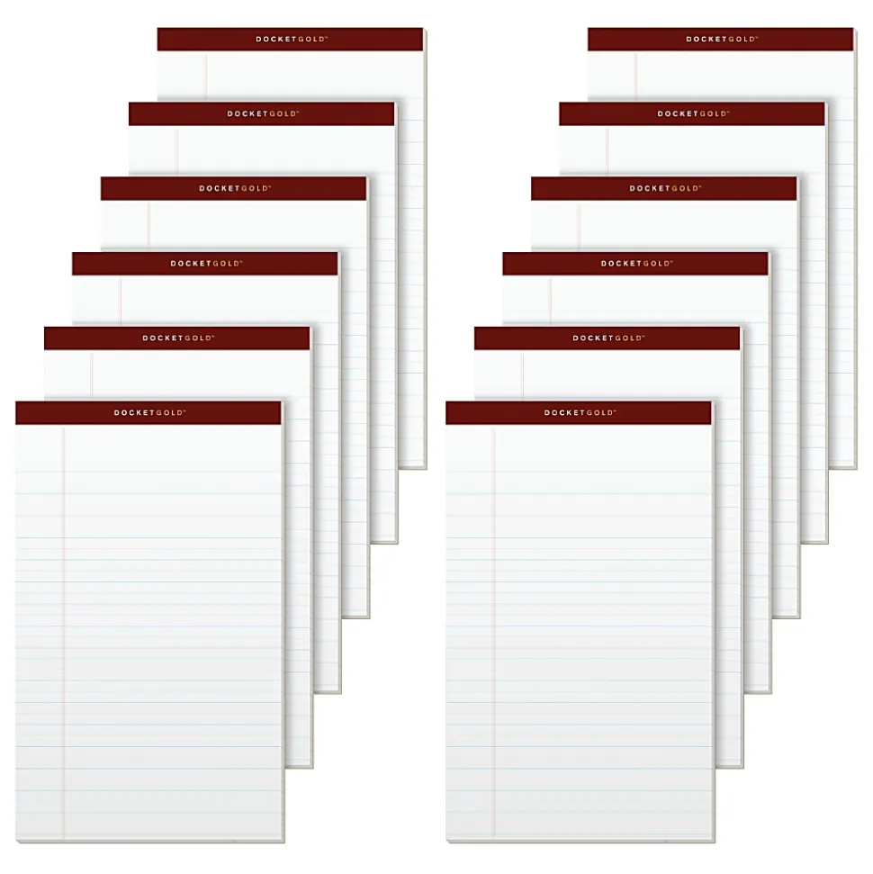 TOPS™ Docket Gold™ Premium Writing Pads, 8 1/2" x 14", Legal Ruled, 50 Sheets Per Pad , White, Pack Of 12 Pads