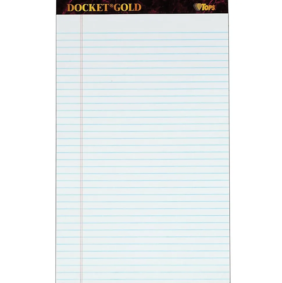 TOPS™ Docket Gold™ Premium Writing Pads, 8 1/2" x 14", Legal Ruled, 50 Sheets Per Pad , White, Pack Of 12 Pads