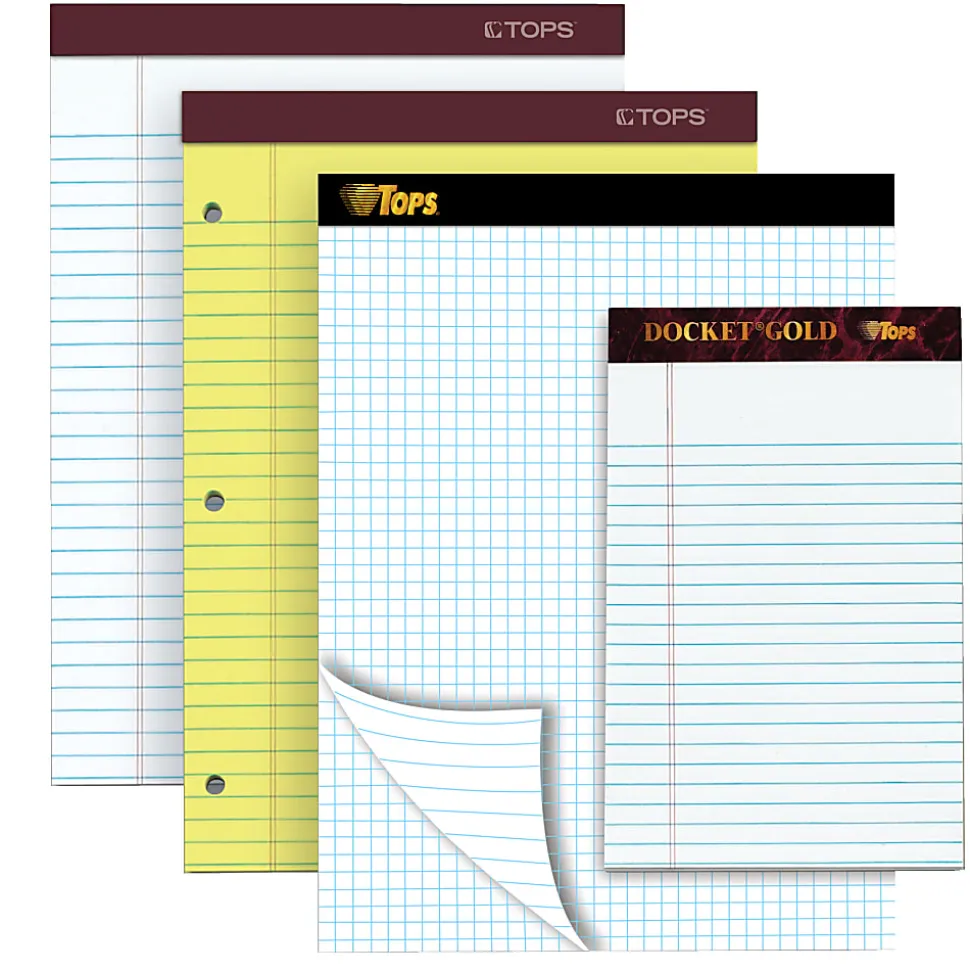 TOPS™ Docket Gold™ Premium Writing Pad, 5" x 8", Legal Ruled, 50 Sheets, White