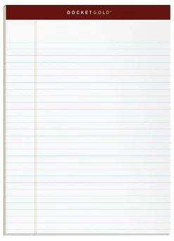 TOPS™ Docket Gold™ Premium Writing Pads, 8 1/2" x 11 3/4", Legal Ruled, 50 Sheets, White, Pack Of 12 Pads