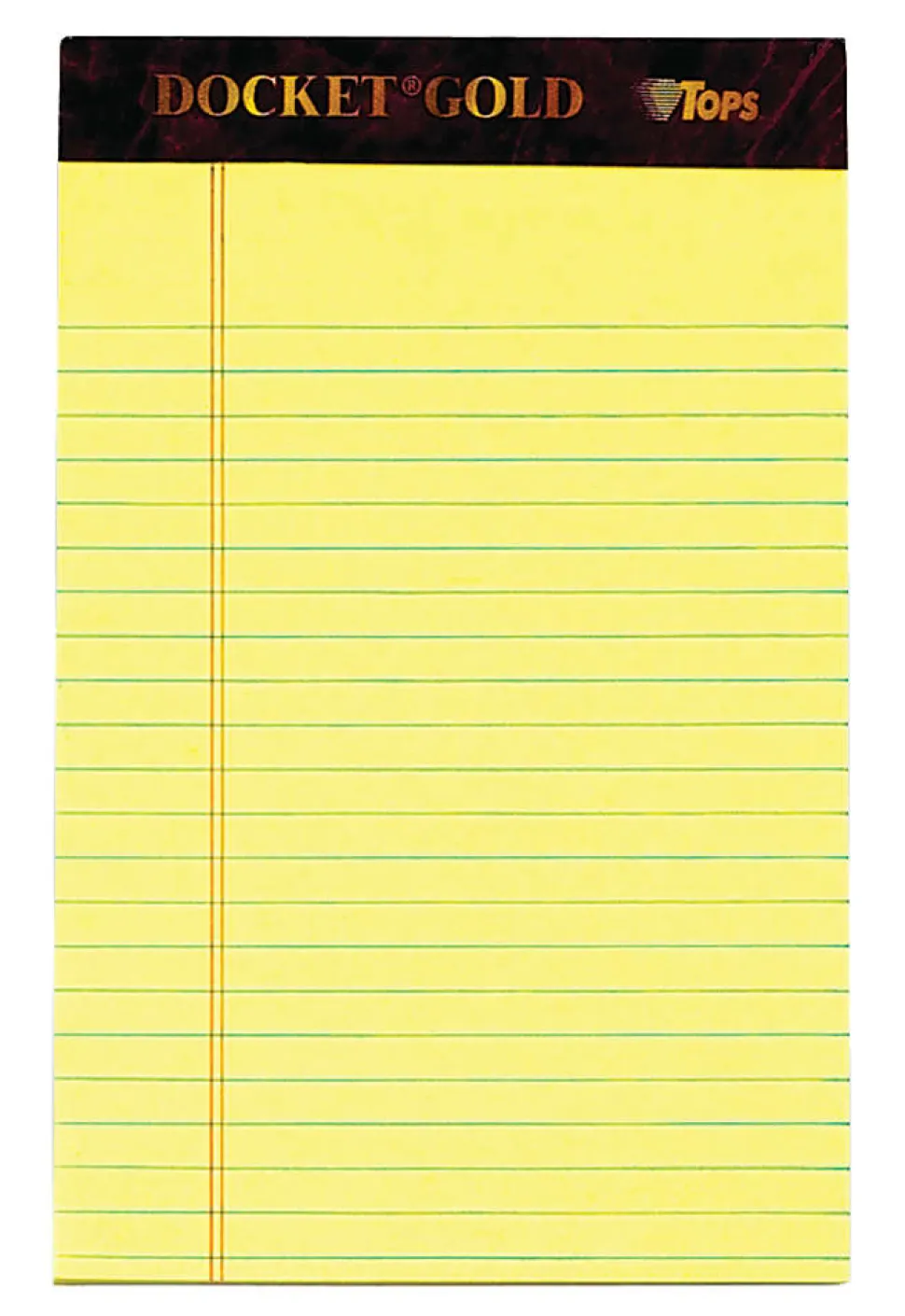 TOPS™ Docket Gold™ Premium Writing Pads, 5" x 8", Jr. Legal Rule, Canary, 50 Sheets Per Pad, Pack Of 6 Pads