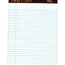 TOPS™ Docket Gold™ Premium Writing Pads, 8 1/2" x 11 3/4", Legal Ruled, 50 Sheets, White, Pack Of 6 Pads