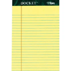 TOPS™ Docket™ Writing Pads, 5" x 8", Legal Ruled, 50 Sheets, Canary, Pack Of 12 Pads