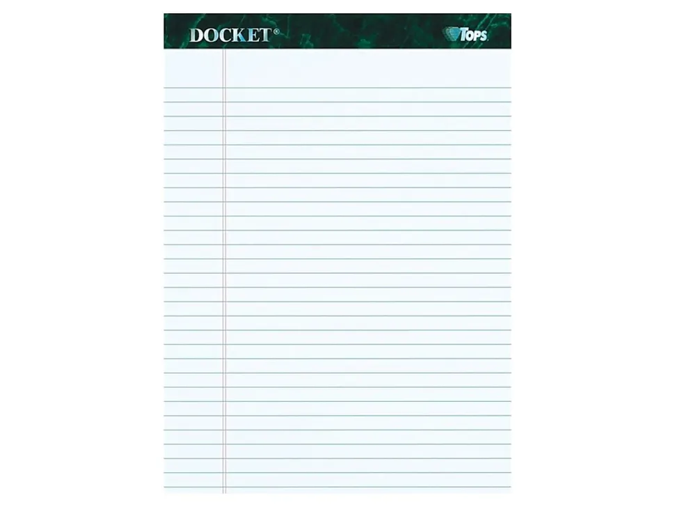 TOPS™ Docket™ Writing Pads, 8 1/2" x 11 3/4", Legal Ruled, 50 Sheets Per Pad, White, Pack Of 12 Pads