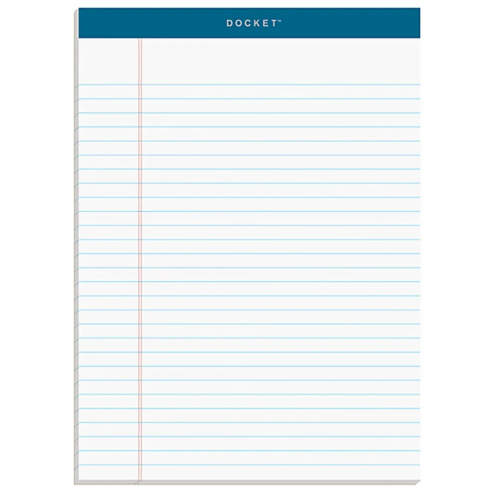 TOPS™ Docket™ Writing Pads, 8 1/2" x 11 3/4", Legal Ruled, 50 Sheets Per Pad, White, Pack Of 12 Pads