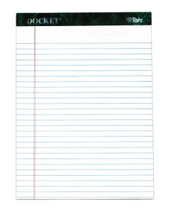 TOPS™ Docket™ Writing Pad, 8 1/2" x 11 3/4", Legal Ruled, 50 Sheets, White
