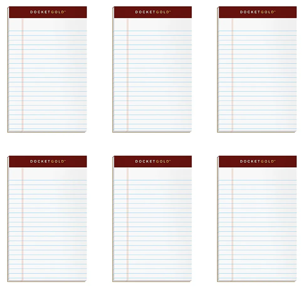 TOPS™ Docket™ Writing Tablet, 5" x 8", Jr. Legal Rule, White, 50 Sheets Per Pad, Pack Of 6 Pads