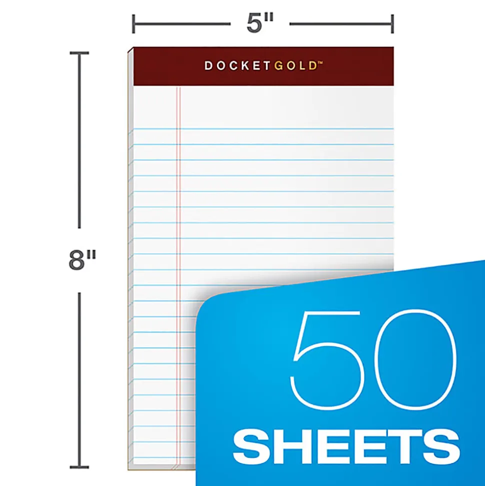 TOPS™ Docket™ Writing Tablet, 5" x 8", Jr. Legal Rule, White, 50 Sheets Per Pad, Pack Of 6 Pads