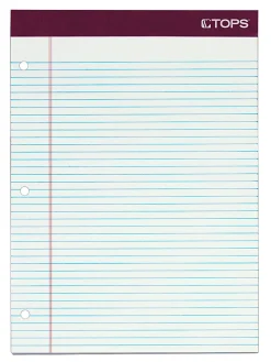 TOPS™ Double Docket™ Gold Writing Pads, 8 1/2" x 11", Narrow Ruled, 200 Pages (100 Sheets), 3-Hole Punched, White, Pack Of 2