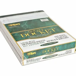 TOPS™ Double Docket™ Writing Pads, 3-Hole Punched, 8 1/2" x 11 3/4", Legal Ruled, 100 Sheets, White, Pack Of 6 Pads