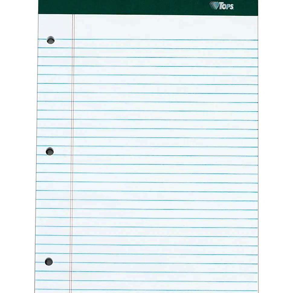 TOPS™ Double Docket™ Writing Pads, 3-Hole Punched, 8 1/2" x 11 3/4", Legal Ruled, 100 Sheets, White, Pack Of 6 Pads