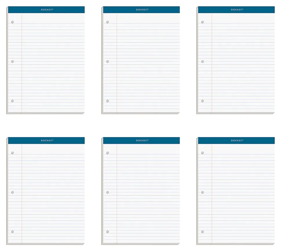 TOPS™ Double Docket™ Writing Pads, 3-Hole Punched, 8 1/2" x 11 3/4", Legal Ruled, 100 Sheets, White, Pack Of 6 Pads