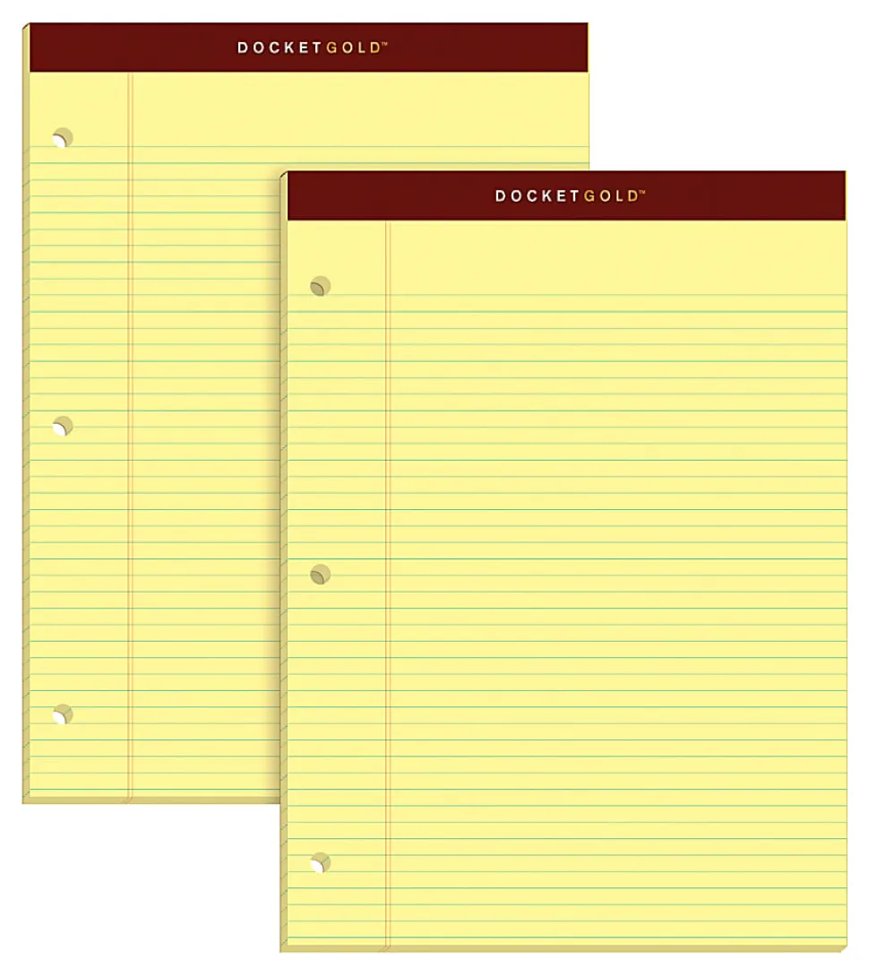 TOPS™ Double Docket™ Writing Pads, 8 1/2" x 11", Narrow Ruled, 100 Sheets, Canary, Pack Of 2 Pads