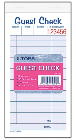 TOPS™ Guest Check Books, 2-Part Carbonless, 50 Sheets, Pack of 10