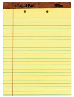 TOPS⢠2-Hole Punched Perforated Writing Pads, 8 1/2" x 11 3/4", Legal Ruled, 50 Sheets, Canary, Pack Of 12 Pads