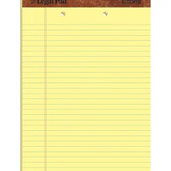 TOPS™ 2-Hole Punched Perforated Writing Pads, 8 1/2" x 11 3/4", Legal Ruled, 50 Sheets, Canary, Pack Of 12 Pads