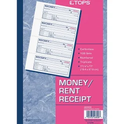 TOPS⢠Manifold Receipt Book, 3-Part, 7 5/8" x 11", White/Canary/Pink